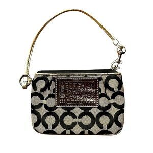 Coach Poppy Wristlet in Brown and Tan Mono Jaquard